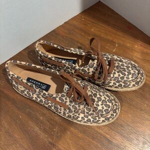 Sperry Top Sider Tan and Brown Leopard Print Shoes, girls, size 3.5